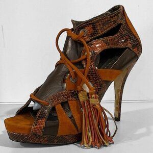 Zara Caged Heels Stiletto Suede Burnt Orange Brown Size 37
